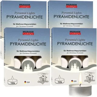 BRUBAKER Pyramiden-Teelichter 48er Pack - Pyramidenlichte aus Paraffin mit Metallhülle - Ideal für Weihnachtspyramiden & Weihnachtsdeko - Lange Brenndauer & Extra Große Flamme