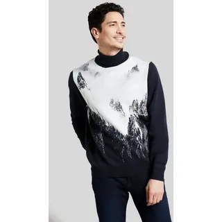bugatti Rollkragenpullover mit winterlichem Bergmotiv blau XL