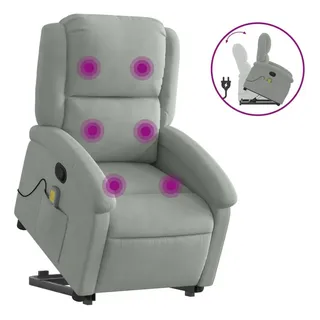 vidaXL Massagesessel mit Aufstehhilfe Samt 144,5 x 82 x 0 cm Hellgrau