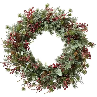 Künstlicher Weihnachtskranz mit Tanne, Eukalyptus & Beeren - Weihnachtsdekoration Tür- & Wandkranz (⌀ 45 cm)
