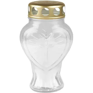 HS Candle Grablicht Glas in Herzform (Weiß), Grabkerze mit ca. 30h Brenndauer
