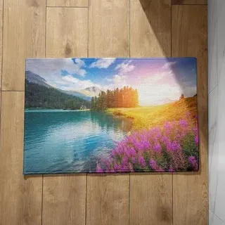 EHOMERY Schmutzfangmatte Logo Lustige Fussmatte Innen Blumen Am Seeufer Fußmatte Lang Schmal Fussmatte Nach Mass 50x80cm, rutschfeste Dekorative Fußmatte Aus Plüschbaumwolle