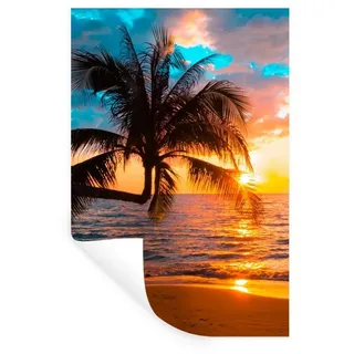 MuchoWow Wandsticker Palme - Sonnenuntergang - Horizont - Strand - Meer - Tropisch (1 St), Wandaufkleber, Selbstklebend, Wohnzimmer, 20x30 cm bunt 20 cm x 30 cm x 0.1 cm