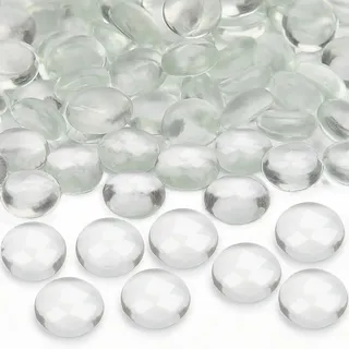 Vorentxia 200 Stück Glassteine Transparent 900g Glasnuggets Klar Kristall Muggelsteine Flache Dekosteine Glas Mosaiksteine für Aquarium Landschaftsbau Garten Blumentopf