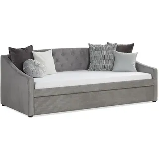 Homestyle4u Polsterbett 90x200 cm Gästebett Cord Grau Textil, Schlafzimmer, Betten, Polsterbetten