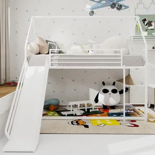 Sweiko Twin über Twin Etagenbett mit Rutsche für Kinder Schlafzimmer, Haus geformt Bettgestell w / Leiter, kein Boxspring benötigt & einfach zu ...