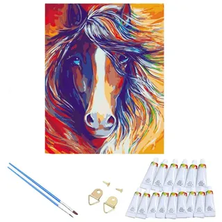 Realb2b Malen nach Zahlen Pferd Malset – Kreatives Malen nach Zahlen mit Rahmen 30x40cm (Komplettes Malset: Kreatives Malen nach Zahlen mit Rahmen und Farben, Malen nach Zahlen Set: Leinwand 30x40cm, Acrylfarben, Pinsel, Rahmen), Pferd Malset: Hochwertige Leinwand 30x40cm mit Acrylfarben & Rahmen