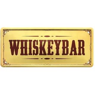 Blechschild Whiskeybar - Deko Schild Kneipe, Bar, Pub - Metallschild für Whiskey Genießer - Geschenk Beilage für Whisky Set - schottischer, amerikanischer, irischer Whisky - Western Deko - 28x12cm