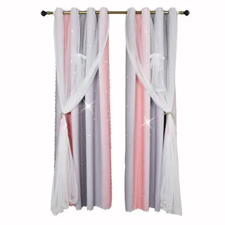 BTTO V&G Schiebegardine Verdunkelungsvorhang Schleife Doppellagig Ösen, Sterne, Tüll, (1 St), Farbverlauf Blickdicht Gardinen, Kinderzimmer rosa 130 cm x 243 cm