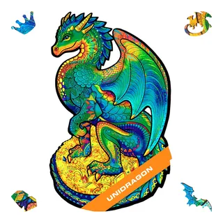UNIDRAGON Original Holzpuzzle — Bewachender Drache, 183 Teile, Mittel 8.3 х 13 Zoll (21 х 33 cm) Schöne Geschenkverpackung, Einzigartige Form Erwachsene und