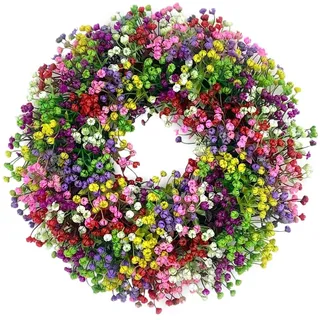 Türkranz, künstlicher Frühlingskranz für Haustür, bunte Wildblumen, Frühlings- und Sommer-Türkranz, dekorative Girlande für Heimdekoration (40 cm, Schleierkranz)