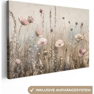 Leinwand Bilder 120x80 cm - Blumen - Rosa - Modern - Beige, Bilder, Deko, Wanddeko, Leinwand Bilder - Beige/Rosa