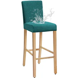 JUNZHE Barhocker-Bezüge, dehnbarer, Abnehmbarer, waschbarer Stuhlbezug für Kurze drehbare Esszimmerstuhl-Rückenlehne Stuhl Barhocker Stuhlhussen (Dunkelgrün,2er-Set)