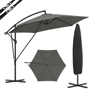 WOLTU Ampelschirm Sonnenschirm Ø310 cm & Kurbelvorrichtung Kurbelschirm mit Schutzhülle und Ständer, Gartenschirm Sonnenschutz UV-Schutz | Wasserdicht 360° Grad Drehbare Marktschirm, Dunkelgrau