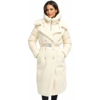 Navahoo Damen Wintermantel (XS-XXL) - Kapuze, Stepp-Innenteil, Teddymantel mit Gürtel - N119 - M