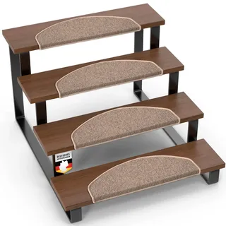 Floordirekt Treppenstufen Matten - London Pro Beige - 1 Stück Stufenmatten Treppenteppich halbrund 25x65 cm