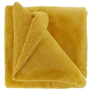 Wohndecke Teddy-Decke 150 x 200 cm » Kuscheldecke "Torvah", VewoTex, » Wohndecke strahlend gelb/mango » Couchdecke Teddy Fleece gelb