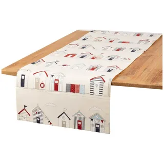 SCHÖNER LEBEN. Tischläufer Tischläufer BW Beach Huts ecru blau rot 40x160cm von SCHÖNER LEBEN., handmade beige|blau|bunt|rot