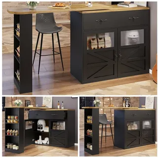 Fine Life Pro Sideboard Bar-Tisch schwarz, ausziehbar 138-204 cm, 360° drehbar, Regale
