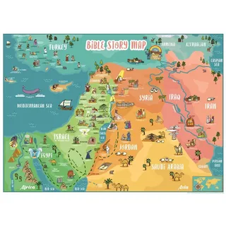 Bible Story Map Poster (laminiert), 45,7 x 61 cm, für Klassenzimmer, christliches Lernen, Heimschule, christliche Geschichte und Kunst für Zuhause, Kirche oder Sonntags-Bibelschule, alttestamentliche