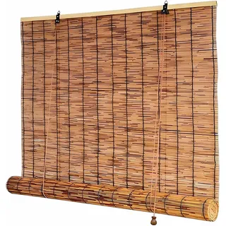 HRXQ Bambusrollo Wetterfest Aussen Schilf Vorhang Raffrollo Bambus Sichtschutz Sonnenschutz Rollos & Jalousien Bambusrollo Aussenbereich Für Pavillon Pergola Patio Veranda, 50-160cm Breit Größe Anpass