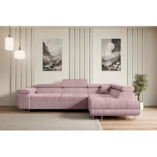 altdecor Ecksofa mit Schlaffunktion und Bettkasten GUSA-L 272x202x107 cm Rosa Cord