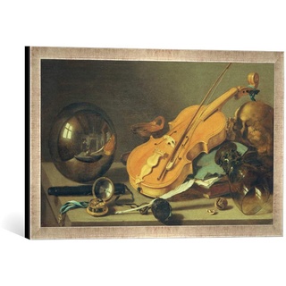 Gerahmtes Bild von Pieter Claesz Stilleben mit Glaskugel, Kunstdruck im hochwertigen handgefertigten Bilder-Rahmen, 60x40 cm, Silber Raya