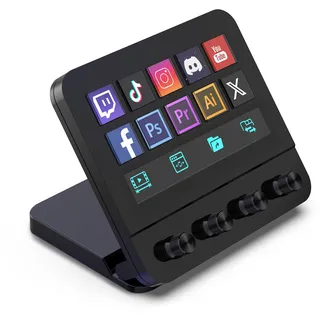 Stream Control Deck, Studio Controller, 10 anpassbaren LCD-Makrotasten, 4 Drehreglern Knöpfe, Mit Touchscreen und USB-Erweiterung, kompatibel mit Mac und PC