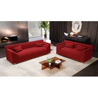Sofa Dreams Polstergarnitur Polster Stoffsofa Garnitur Neapel 3-2 Dreisitzer Zweisitzer Sofa, Lounge-Garnitur rot