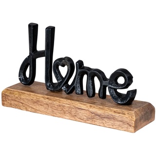 Levandeo® Deko-Schriftzug, Aufsteller Home H11cm Schriftzug Schwarz Metall Holz Deko Mangoholz