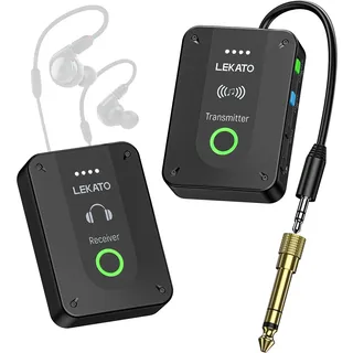 LEKATO MS-02 Drahtloses In-Ear Monitoring System, Professionelles kabelloses 2.4G IEM-System mit Sender & Empfänger im Mono- und Stereo-Mode, Eins zu Mehr- geeignet für Bandproben und Live-Auftritt