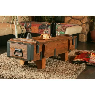 Truhe Couchtisch Holz massiv Wohnzimmertisch Truhentisch Kiste Vintage Braun