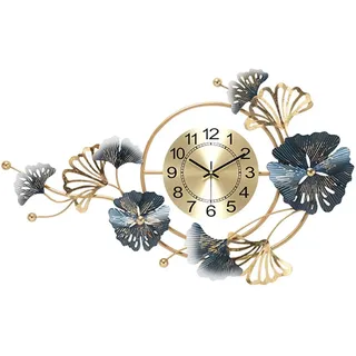 Große Wanduhr, Moderne Wanduhren, Wanddeko Metall, Kreatives Metall-Ginkgo-Blatt-Design, Leise, Geräuschlos, Nicht Tickende Dekoration, Uhren Für Wohnzimmer, Schlafzimmer, Zuhause, 7(Color:Horizontal)