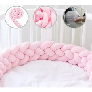 4-teiliges Baby-bettumrandungsset: Geflochtene Nestchen, Kissen Mit Schlangenmuster, Samt-bettumrandung, Babybettschutz Für Neugeborene, Schlafzimmerdekoration Mit Wäschesack, Rosa, 1,5 M