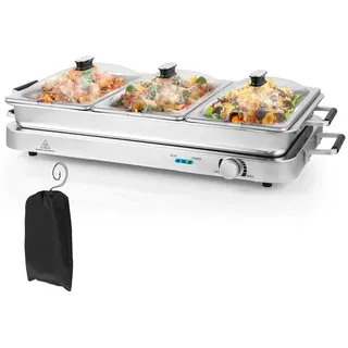 Goplus 2 in 1 Buffetwärmer & Warmhaltebehälter, 450W elektrische Warmhalteplatte mit Deckeln, 8 L Buffet Wärmer mit Temperaturregler von 50°C bis 150°C, Edelstahl Speisenwärmer für Catering, & Party