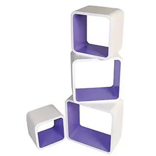 Cube Verstärkte Vielen Farben MDF Retro Design 4er Set Regal Regale Wandregal Deko Würfel CD DVD Lounge LO02 (Weiß/Lila)
