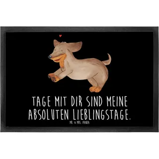 Mr. & Mrs. Panda 60 x 90 cm Fußmatte Hund Dackel - Geschenk, Sprüche, Happy Dog, Fußmatte außen wetterfest, Haustier, süß, Tierliebhaber, Dachshund,