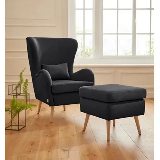 Home affaire Sessel Sallito, TV-Sessel, Ohrensessel mit, Hocker, in vielen Bezugsqualitäten, auch in Samtcord schwarz