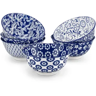 vancasso Müslischalen 6-teiliges Set aus Porzellan (6x 720ml) – Keramikschalen mit Vintage-Design blau-weiß, Schüsseln für Müsli, Salat, Suppe, Ramen, Obst oder Dessert, Serie SELENE