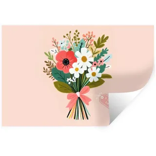 MuchoWow Wandsticker Blumenstrauß - Schleife - Karte - Zitat (1 St), Wandtattoo, Selbstklebend, Wohnzimmer, 60x40 cm 60 cm x 40 cm x 0.1 cm