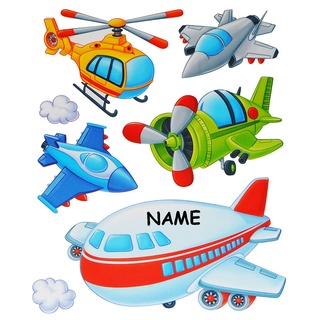 7 tlg. Set: Fensterbild/Wandtattoo - Flugzeug & Helikopter - Wolken - incl. Name - Fahrzeuge - Fensterbilder/Fenstersticker - selbstklebend Fensterdeko / ..