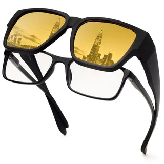 Face Shadow Polarisiert Überzieh Sonnenbrille über Normale Brille Herren UV400 Schutz, Übergroß Quadratisch Überbrille für Brillenträger, Ultra Leicht für Fahren, Radfahren, Sport, Freizeit - 140 mm x 47 mm