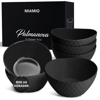 MIAMIO – 6 x 800 ml – Schüssel Set/Müslischalen Set – Moderne Schüsseln Matt – Bowls Set groß – Palmanova Kollektion (Schwarz)