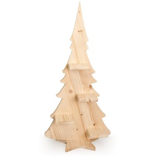Kreative Feder Dekoobjekt Edler Adventsbaum aus Holz mit 4 Kerzenaufsätzen, Adventsbaum Aufsteller Weihnachts-Deko nachhaltig beige|braun