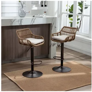Celya Barhocker (2st),Barstühle 360°Drehbar Küchenstühle Sitzhöhe 65cm-85cm, Rattan Stuhl mit Fußstütze für Küche, Esszimmer,Beige beige
