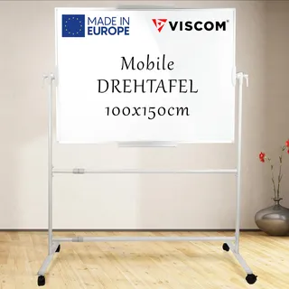 VISCOM Whiteboard mit Rollen-Ständer 100x150 cm Schreibfläche - mobile Drehtafel doppelseitig verwendbar - Stativdrehtafel beschreibbar, abwischbar & magnetisch - ideal für Büro, Schule & Seminare