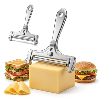 2 pcs Edelstahl Käseschneider mit Rolle und Draht, 15 cm Silber Käsehobel | Käse Schneider Verstellbare Schnittstärke, Käseschneide mit Schneiddraht Küchenhelfer KäSeportionierer, für Käseblöcke