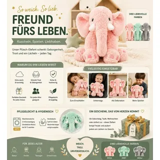 Plüsch Elefant XXL, weiches Kuschelkissen, 70 cm, Kuscheltier für Kinderzimmer
