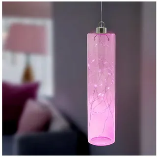 Spetebo LED Pendelleuchte Glas - 24 x 6 cm, mit Timer, LED fest integriert, warm weiß, Hängelampe Batterie betrieben