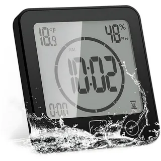AIMAX Badezimmeruhr Duschuhr mit Saugnapf LCD Display Countdown Timer Für Dusche Küche (Luftfeuchtigkeit Temperatur Wanduhren Funkwanduhr Wecker Wasserdichte)